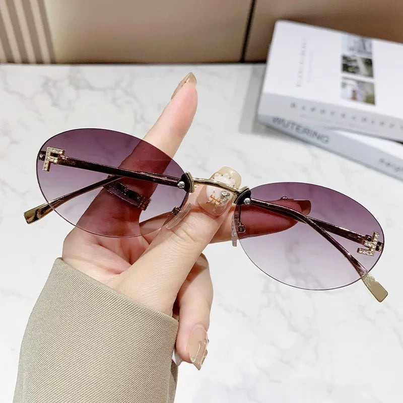 Elegant Diamond Oval Sunglasses Male Letter "F" Rimless Sunglasses car sunglasses 90902