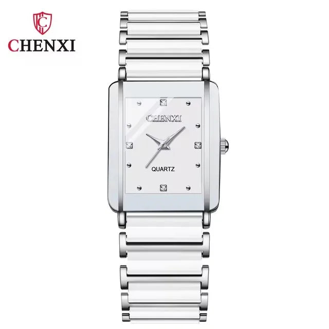 CHENXI 104A Couple Watches Waterproof Luxury Ceramics Square Business Stainless Steel Strap for Women Men Clock
