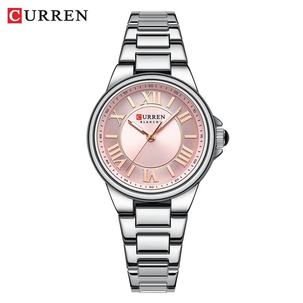 CURREN 9091 Luxury Original Woman Round Watch Stainless Steel 3ATM Waterproof Wristwatch