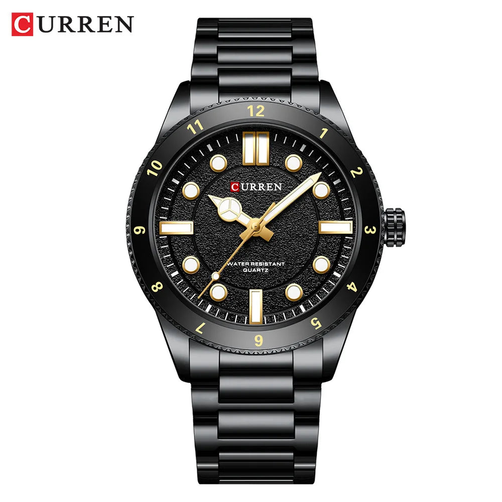 CURREN 8450 Stainless Steel Strap Men's Quartz Watch Business Blue Green Clock Analog Display Wrist Watches for Male