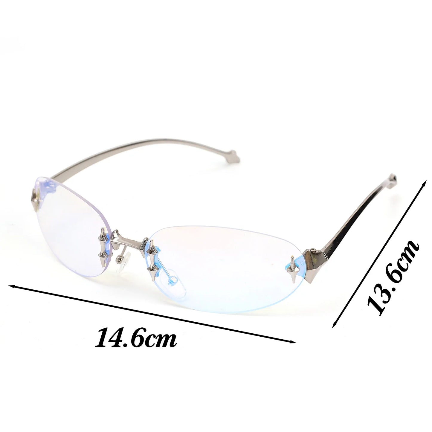 2026 Fashion Rimless Sunglass for Women Men Vintage Star Shaped Small Oval Frameless Y2K Blue Light Blocking Glasses Daily Wear