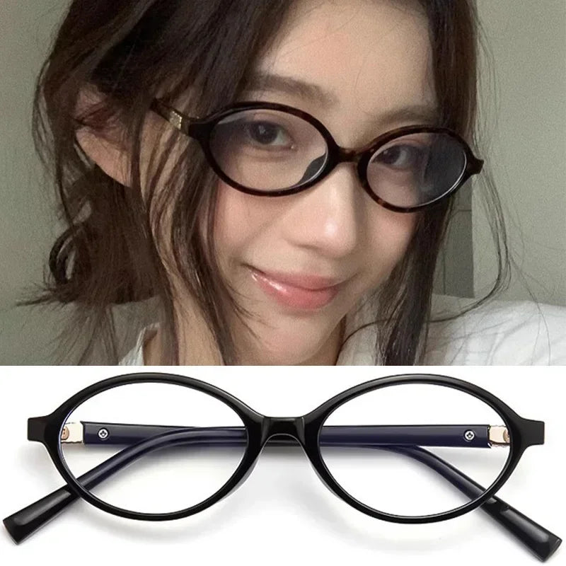 Japanese Y2K Retro Black Oval Frame Glasses for Women