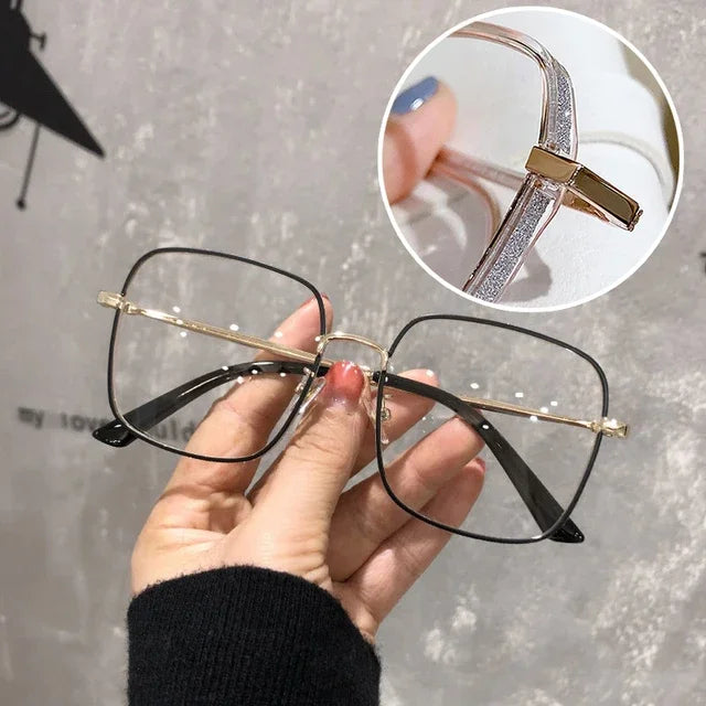 Anti Blue Light Reading Glasses Women Fashion Glitter Anti Blue Light Presbyopic Eyeglasses Frame Oversize Metal Eyewear óculos
