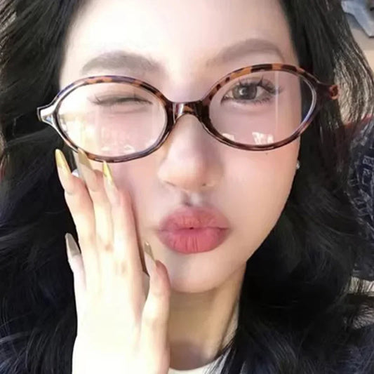 1/2pcs New Women Leopard Y2K Retro Oval Frame Glasses Sweet Cool Eyewear