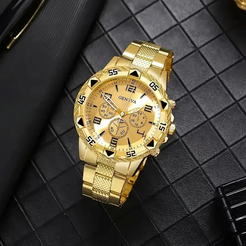 Fashion Men Business Watch Luxury Large Dial Steel Strap Men Quartz Wristwatches Clock Gift Relogio Masculino (Without Box)