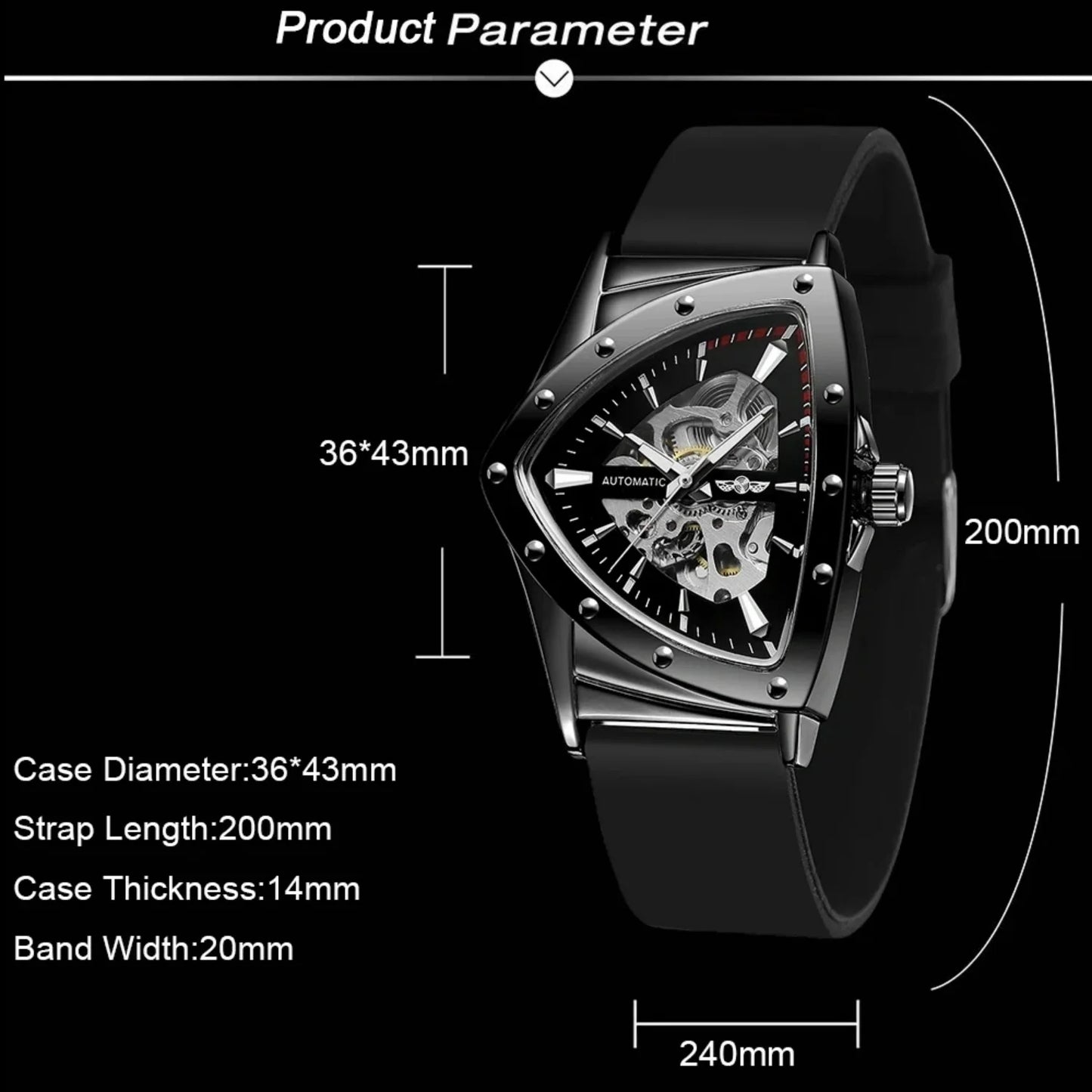 Winner 395R Silicone Sport Men's Luminous Watches Skeleton Automatic Mechanical Watch