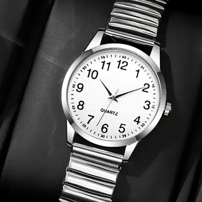 1/2PCS Couple Quartz Watch Fashion Creative Arabic Numerals Round Dial Elastic Band Elegant Couple Wristwatch Gift for Lovers