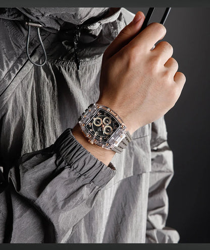 Naviforce 7105 Casual New Chronograph Mul-tifunction Watches Sports Silicone Man Transparent Case Wristwatch