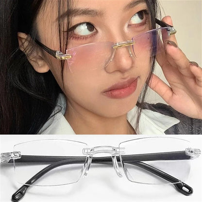 Retro Narrow-frame Glasses Women Anti-Blue Light Rimless Y2K Square Harajuku Eyewear Decorative Computer Eyeglasses Accessories