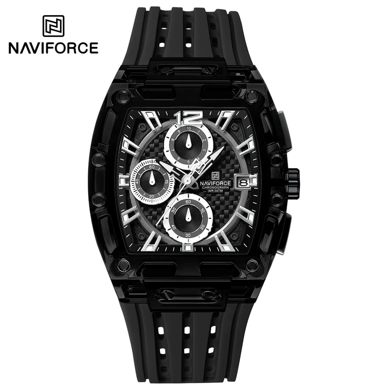 Naviforce 7105 Casual New Chronograph Mul-tifunction Watches Sports Silicone Man Transparent Case Wristwatch