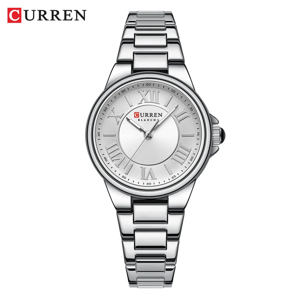 CURREN 9091 Luxury Original Woman Round Watch Stainless Steel 3ATM Waterproof  Wristwatch