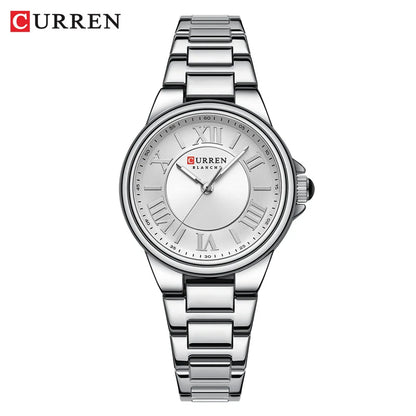 CURREN 9091 Luxury Original Woman Round Watch Stainless Steel 3ATM Waterproof  Wristwatch