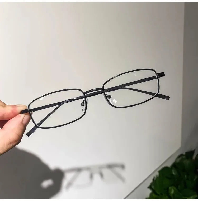 Y2K Vintage Black Silver Metal Eyeglasses Fashion Clear Reading Glasses