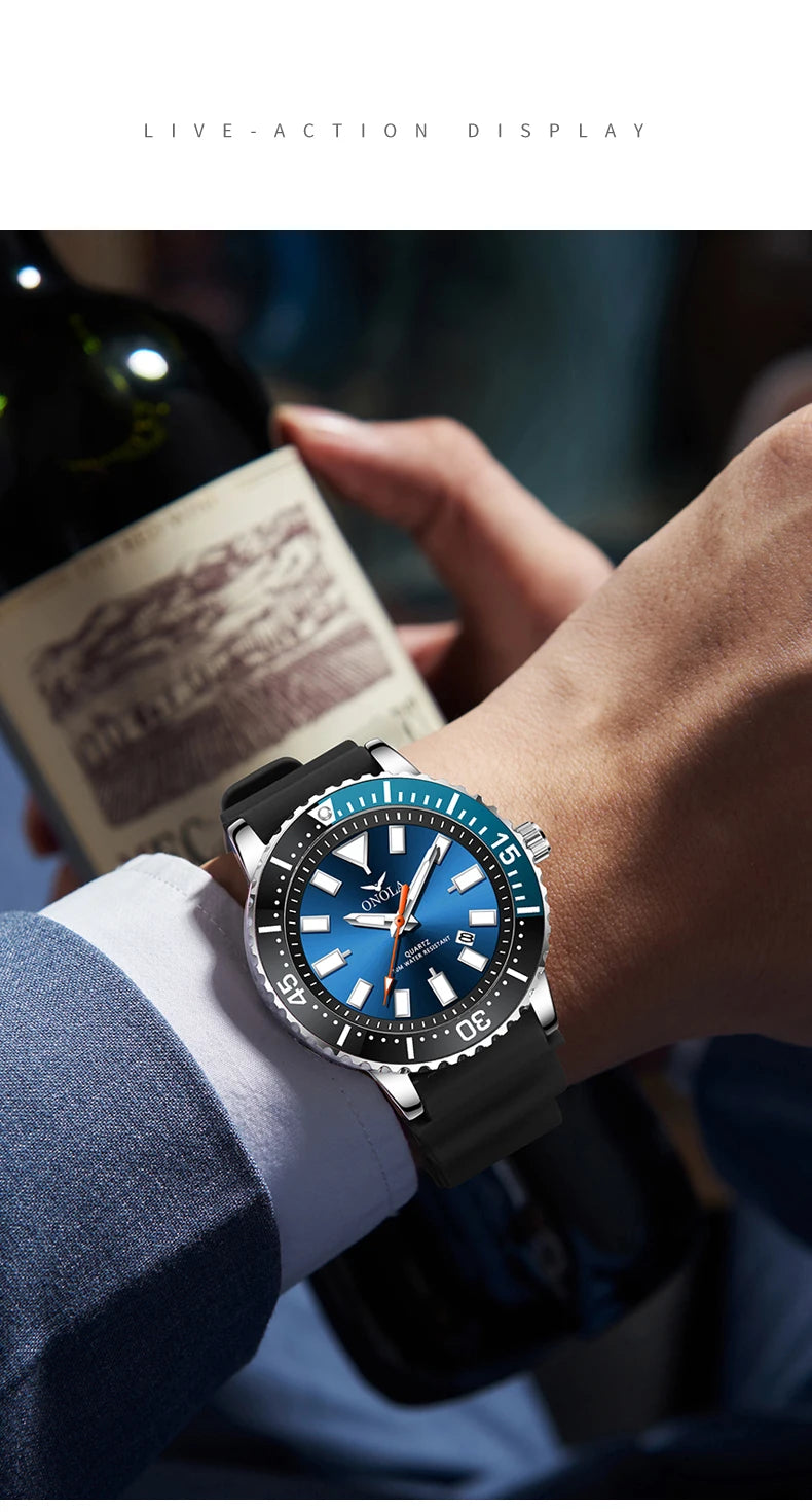 ONOLA 3850 Luxury Men's Watch Silicone Strap Timing Waterproof Sports Quartz watch