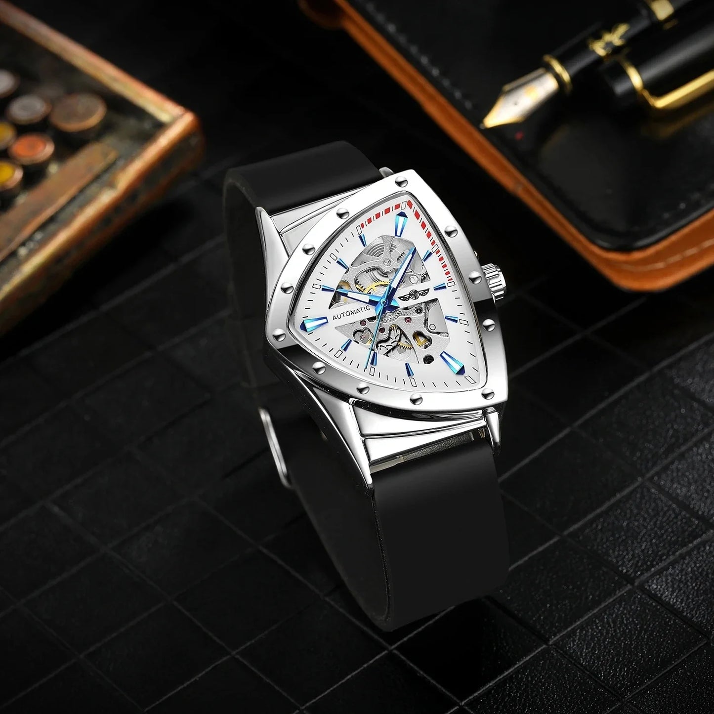 Winner 395R Silicone Sport Men's Luminous Watches Skeleton Automatic Mechanical Watch