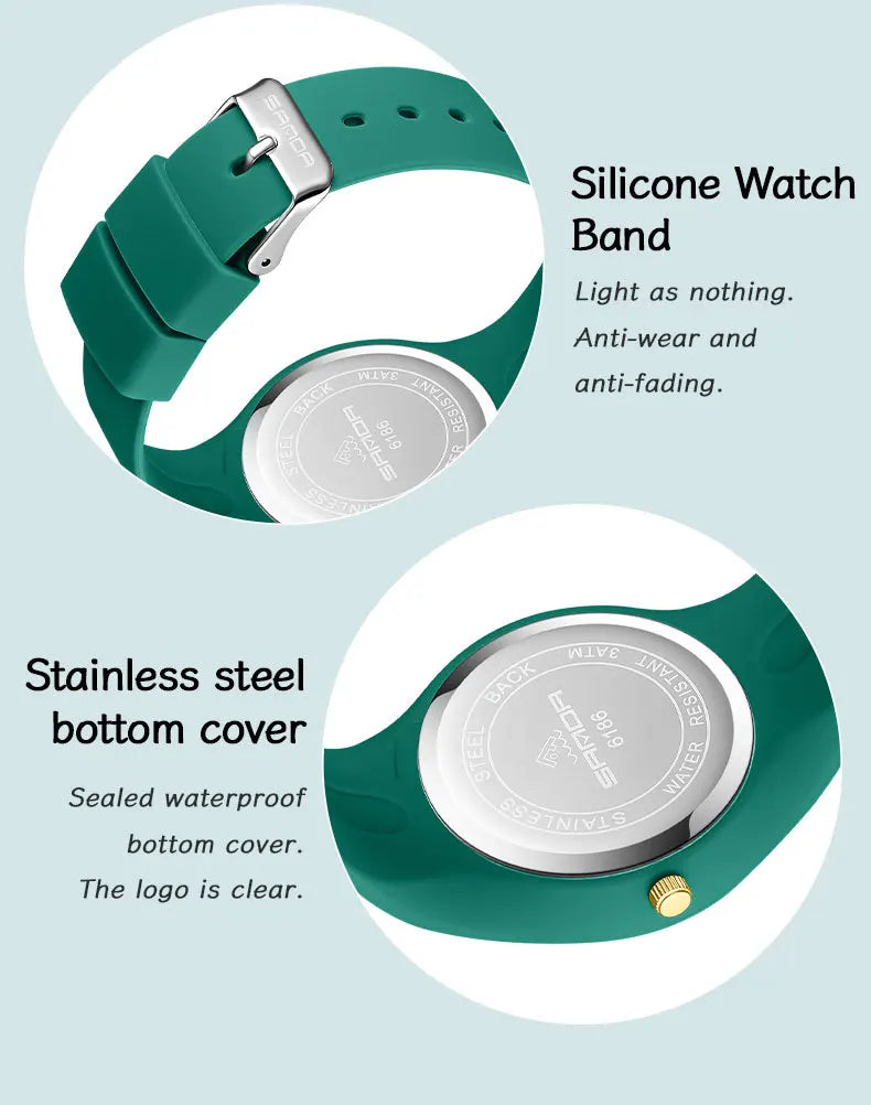 SANDA 6186 Fashion Teenagers Silicone Strap Quartz Watch