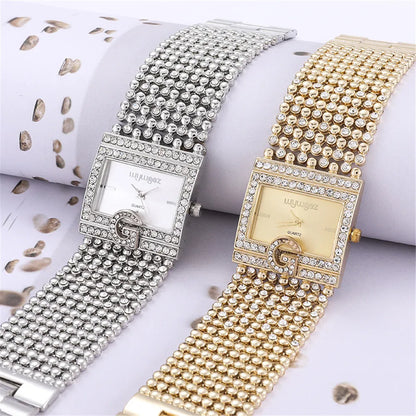 Simple Square Gold Ladies Watch Fashion Classic Alloy Diamond Bracelet Ladies Watch Gold Silver Diamond Scale Dial Quartz Reloje