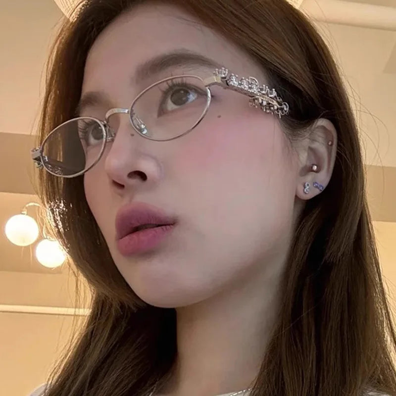 Japanese Small Oval Rhinestone Eyeglasses Frame for Women