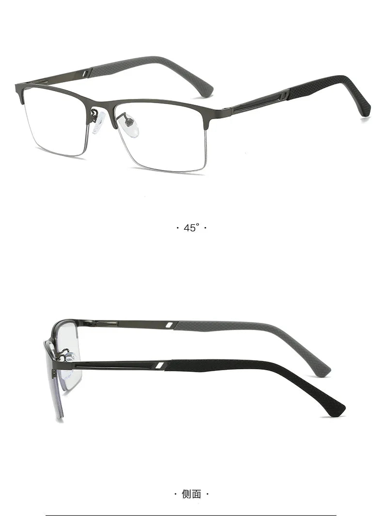 O-Q CLUB Men's Half-frame Business Reading Glasses Anti-blue Light Anti-fatigue Metal Frame