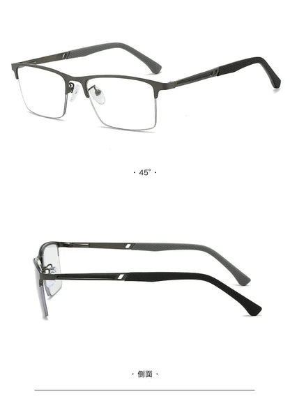 O-Q CLUB Men's Half-frame Business Reading Glasses Anti-blue Light Anti-fatigue Metal Frame