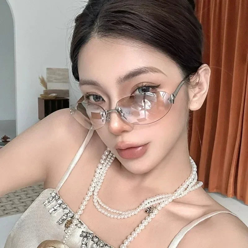 2026 Fashion Rimless Sunglass for Women Men Vintage Star Shaped Small Oval Frameless Y2K Blue Light Blocking Glasses Daily Wear