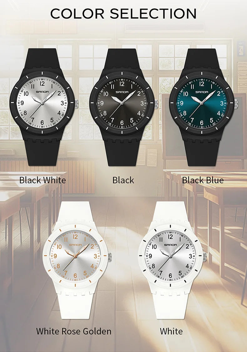SANDA 9075 Men New Luxury Simple Original Watches Gift Silicone Quartz Wristwatches
