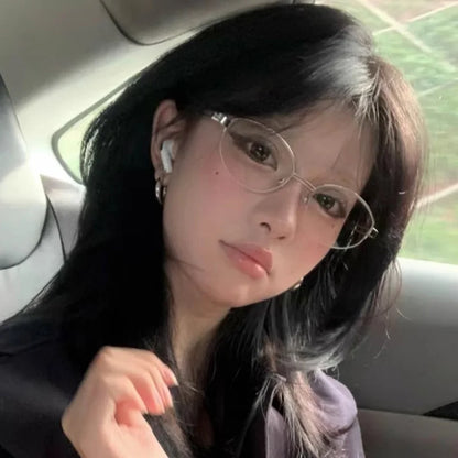 Korean Golden Silk Edge Half Frame Glasses Retro Oval Frame Eyeglasses Reading Computer Sweet Cool Anti Blue Light Eyeglasses