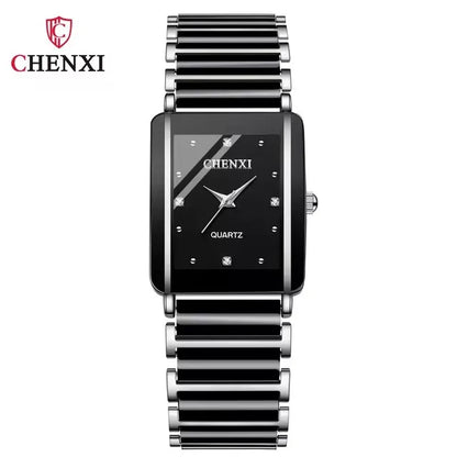 CHENXI 104A Couple Watches Waterproof Luxury Ceramics Square Business Stainless Steel Strap for Women Men Clock