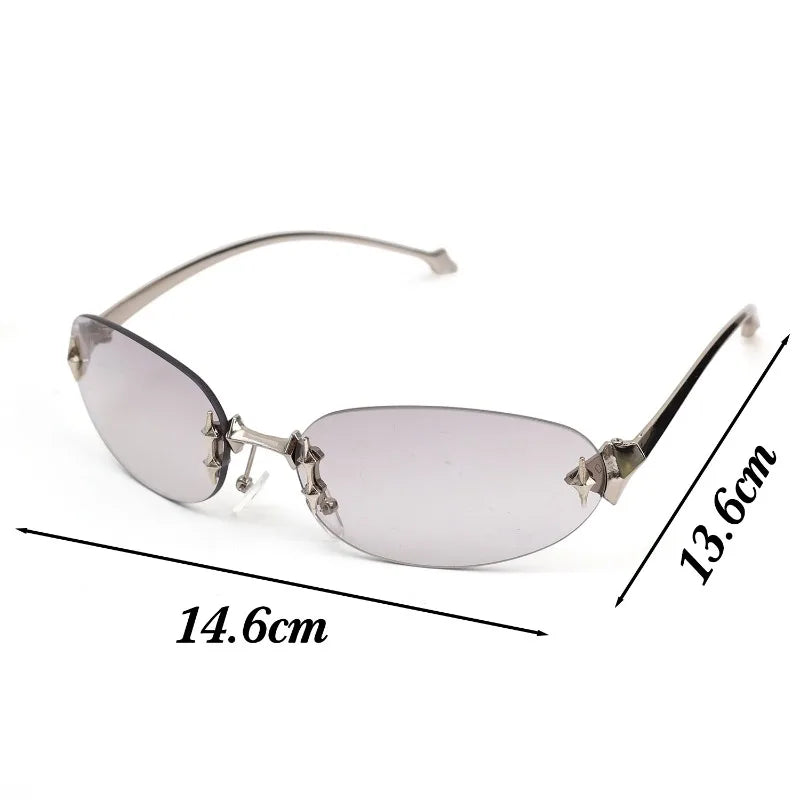2026 Fashion Rimless Sunglass for Women Men Vintage Star Shaped Small Oval Frameless Y2K Blue Light Blocking Glasses Daily Wear