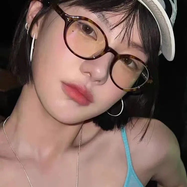 Y2K Retro Blue Green Oval Small Frame Glasses Frame Women's Anti Blue Light Glasses 2023 Fashion Style Eyeglasses Frame Eyewear