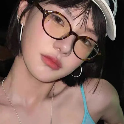 Y2K Retro Blue Green Oval Small Frame Glasses Frame Women's Anti Blue Light Glasses 2023 Fashion Style Eyeglasses Frame Eyewear