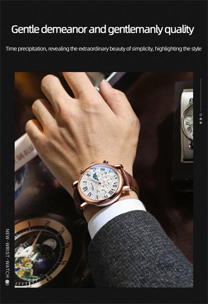 CHENXI 973 Multi-function Business Moon Phase Date Waterproof Rome Analog Imported Men Wristwatch