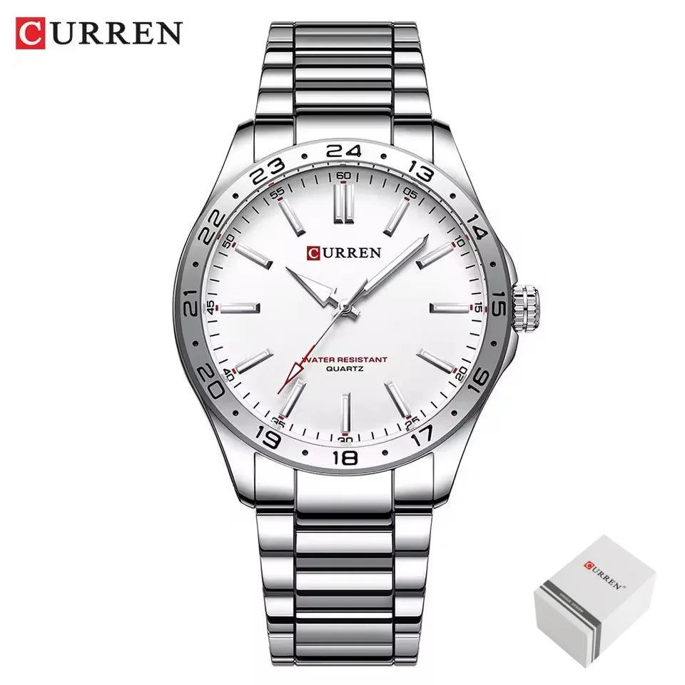 CURREN 8452 Men Quartz Watch Black Silvery Stainless Steel Strap