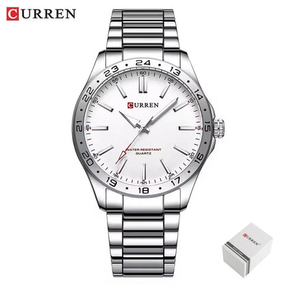 CURREN 8452 Men Quartz Watch Black Silvery Stainless Steel Strap