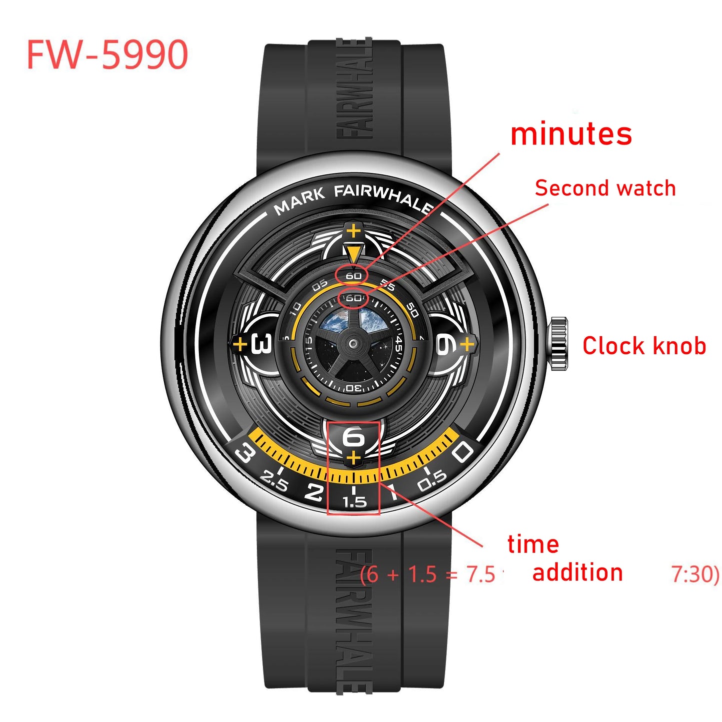 Mark Fairwhale 5990 Trendy Casual Earth 3D Relojes Hombre Fashionable Luminous Wristwatch  for Men