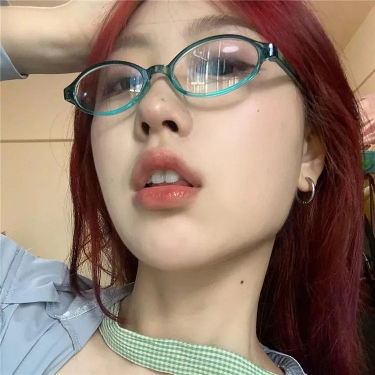 Y2K Retro Oval Sunglasses Frame for Women NEW Ins No Makeup Plain Glasses Men Girls Eyewear Cute Decorative Computer Glasses
