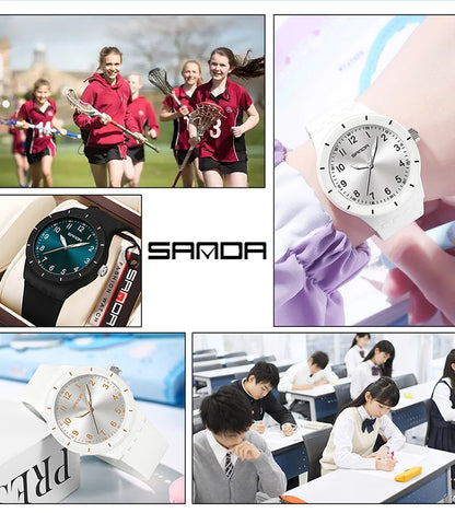 SANDA 9075 Men New Luxury Simple Original Watches Gift Silicone Quartz Wristwatches