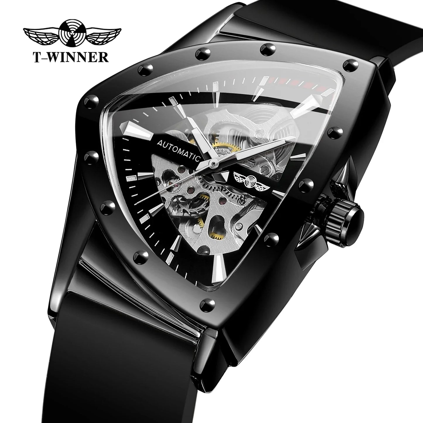 Winner 395R Silicone Sport Men's Luminous Watches Skeleton Automatic Mechanical Watch