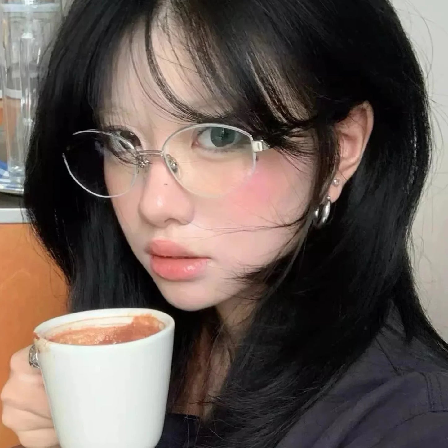 Korean Golden Silk Edge Half Frame Glasses Retro Oval Frame Eyeglasses Reading Computer Sweet Cool Anti Blue Light Eyeglasses