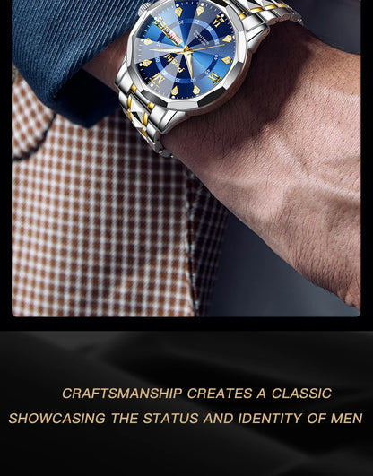 POSHI Men's Quartz Watch Original Waterproof Luminous Dual Calendar Quartz Wristwatch