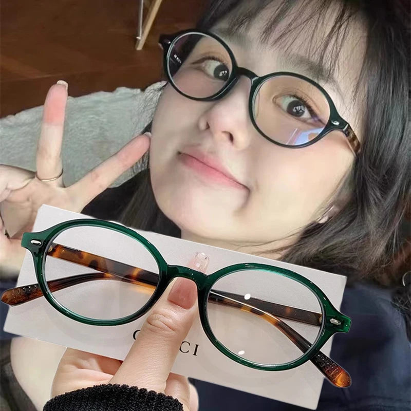 Y2K Retro Blue Green Oval Small Frame Glasses Frame Women's Anti Blue Light Glasses 2023 Fashion Style Eyeglasses Frame Eyewear