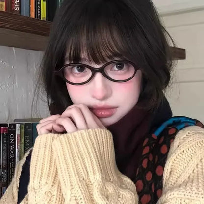 Japanese Y2K Retro Black Oval Frame Glasses for Women