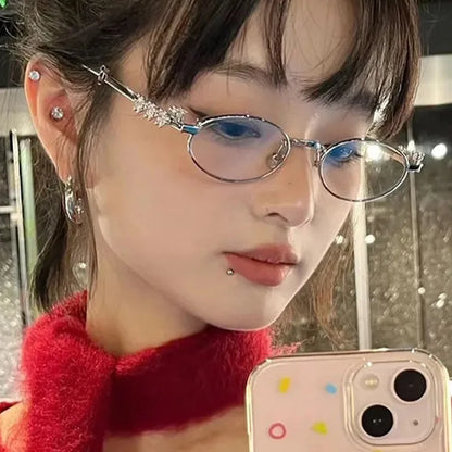 Japanese Small Oval Rhinestone Eyeglasses Frame for Women