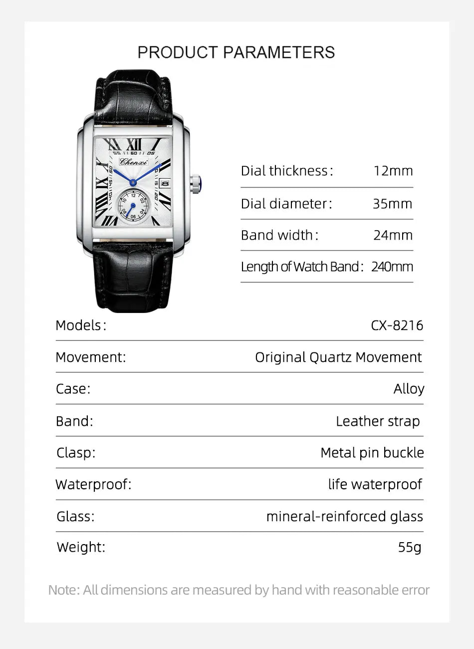 CHENXI 8216 Elegant Waterproof Square Men's Quartz Watch