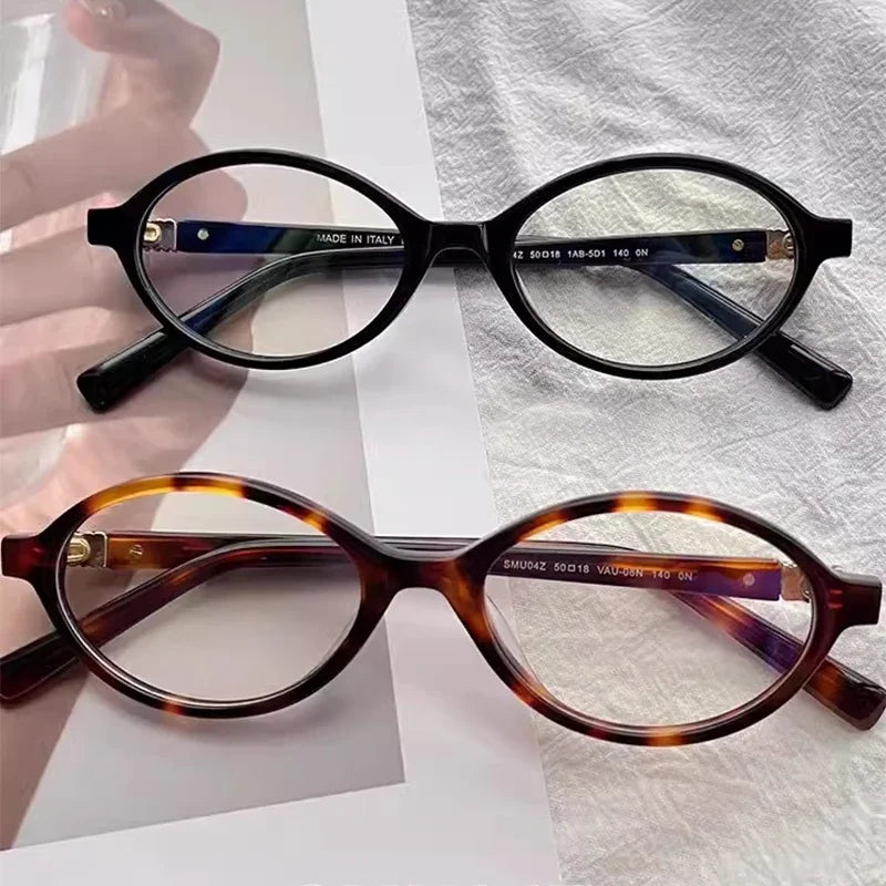 Y2K Retro Oval Frame Glasses Women Leopard Ins Sweet Cool Eyewear Trend Brand Reading Computer Anti Blue Light Eyeglasses