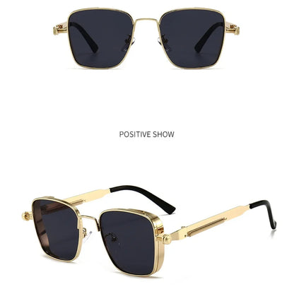 Men Driving Sunglasses Vintage Steampunk Square Sunglasses Metal Frame with Spring Hinges Women Eyepiece Trendy Driver Glasses