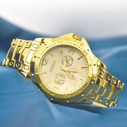 Men Business Watches Fashion Steel Strap Men and Women Luxury Gold Casual Couple Watches Three Eyes Dial Wristwatch Wholesale