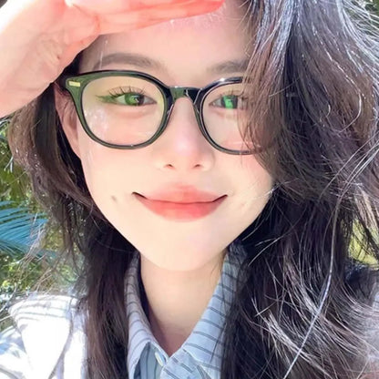 Vintage Rivet Round Frame Glasses Women Black White Leopard Eyewear Trend Brand Reading Computer Y2K Anti Blue Light Eyeglasses