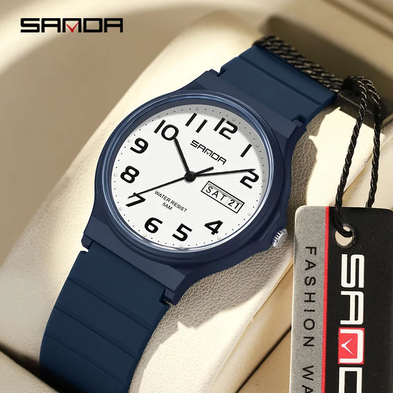 SANDA 9072 Quartz Watch Calendar Light  Weight Minimalism Ladies Women Wristwatches