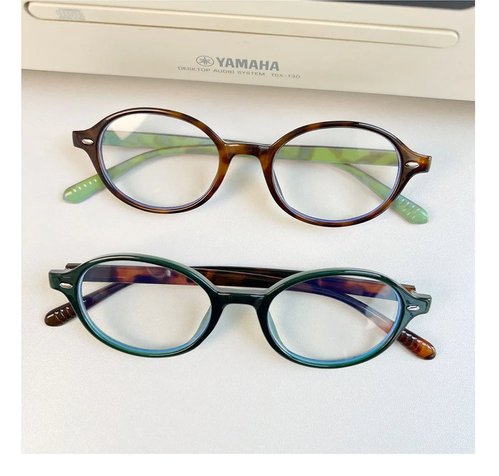 Y2K Retro Blue Green Oval Small Frame Glasses Frame Women's Anti Blue Light Glasses 2023 Fashion Style Eyeglasses Frame Eyewear